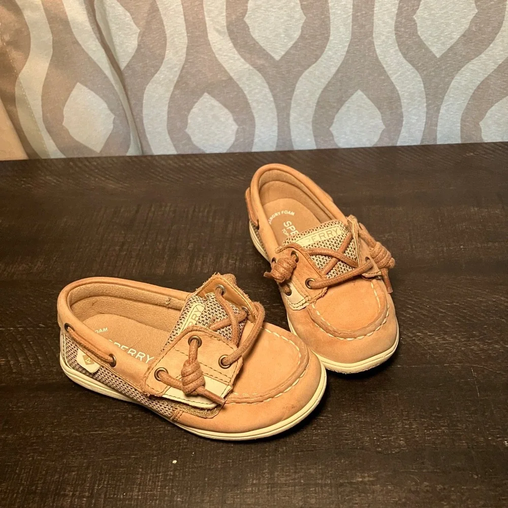 Sperry Top Sider Kids Size 9Tan Leather Boat Shoes